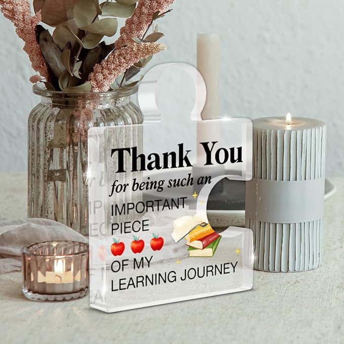 Teacher Appreciation Gifts, Teacher Gifts for Women Men, Thank You Teachers Day Graduation Christmas Gift for Teachers Study Partner Acrylic Puzzle Piece Desk Decorative Sign for Home Decor