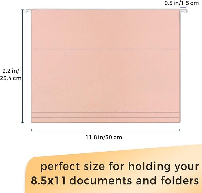 SUNEE 25 Count Hanging File Folders, Pastel Colors, Hanging File Folders Letter Size, Hanging Folders with 1/5-cut Tabs, Designed for Bulky Files, Filing Cabinets, Medical Charts