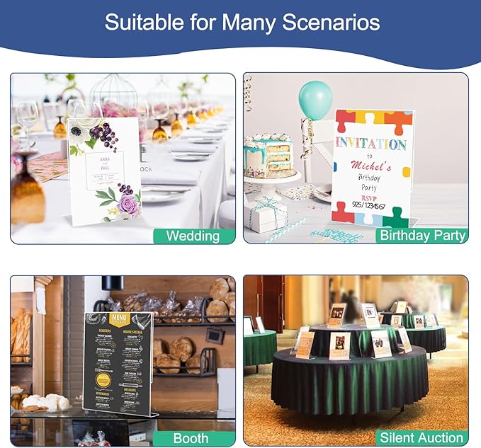 Slanted Back Acrylic Sign Holder 4 x 6, Clear Tabletop Stands for Display, Plastic Paper Sign Holders for Office, Home, Restaurant (6 Pack)