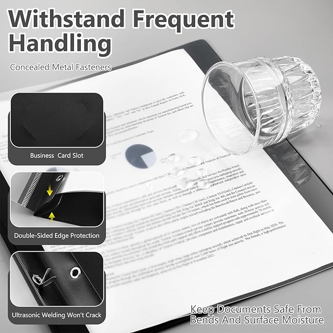 Patelai 48 Pcs Plastic Folders with 2 Pockets and 3 Prongs Home Folders with Card Slot Letter Size Heavy Duty Report Covers for Back to School(Black,Simple Style)