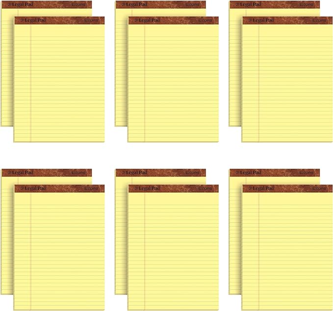 TOPS 8.5 x 11.75 Legal Pads, 12 Pack, The Legal Pad Brand, Wide Ruled, Yellow Paper, 50 Sheets Per Writing Pad, Made in the USA (7532)