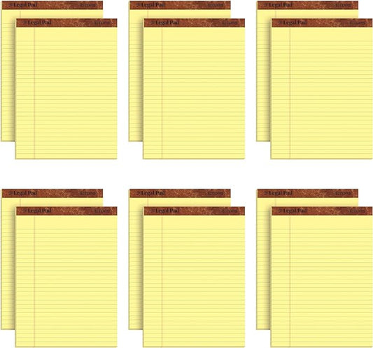 TOPS 8.5 x 11.75 Legal Pads, 12 Pack, The Legal Pad Brand, Wide Ruled, Yellow Paper, 50 Sheets Per Writing Pad, Made in the USA (7532)