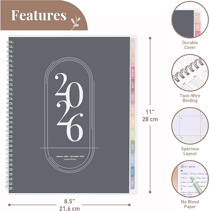 Rileys 2026 Planner, Agenda Planner With Weekly And Monthly View, Daily Agenda Book And Yearly Planners Calendar Book, Spiral Bound With Tabs, Notes, Goals And Holidays (Black, 8.5 x 11 in)