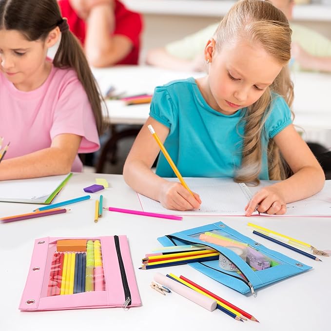 SUNEE Pencil Pouch for 3 ring binder, Pencil Bag for Binder with Zippers, Pink Pencil Case for Students Organizer, Pink