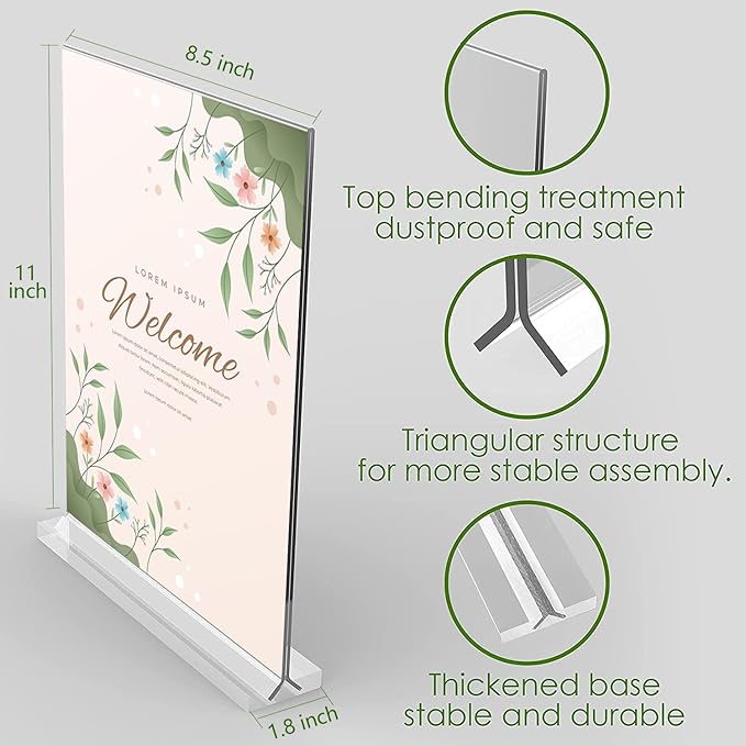 TONICE Acrylic Sign Holder 8.5 x 11 inch 12 Pack Double-Sided Plastic Sign Holder Stand Vertical Display Table Top Sign Holder for Office, Restaurants, Store, Wedding, Party