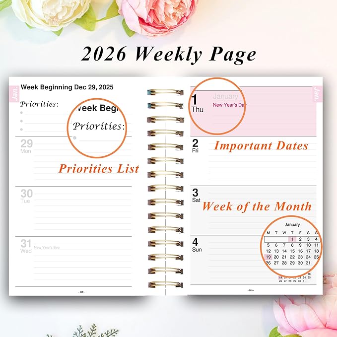 Planner 2026 January to December, 5.5" x 8.5" Daily Weekly and Monthly Calendar Planner for Productivity, Goal Setting & Time Management, Organizer for Work, School & Life - Blue Hard Cover