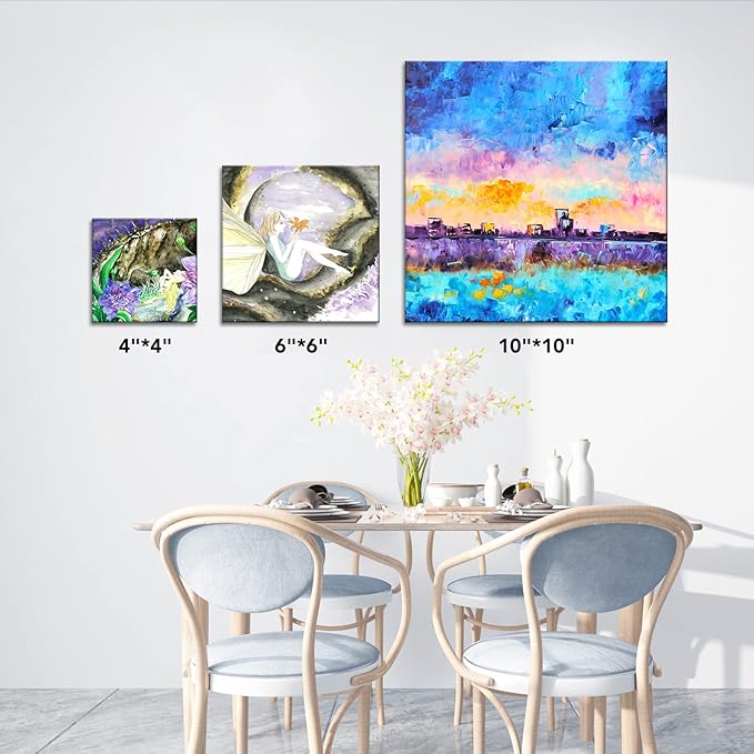 ESRICH 48 Pack Canvas Boards for Painting, 6Pcs of 4x4, 4x6, 5x6, 6x6, 8x10, 10x10, 9x12, 11x14 Canvas for Painting, Cotton Primed Blank Painting Canvas Panels for Oil, Acrylic, Watercolor