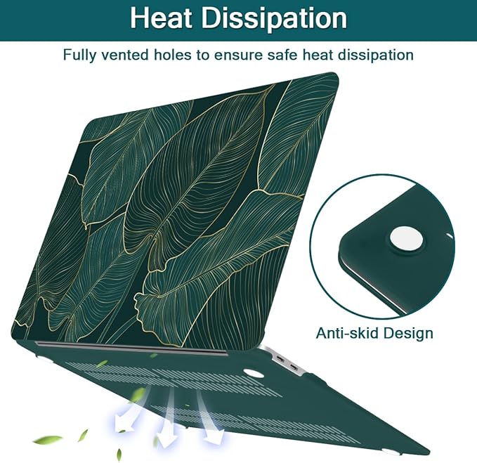 Teryeefi for MacBook Pro 13 inch Case M2 M1 2022 2020 2019-2016 Model A2338 A2289 A2251 A2159 A1989 A1706 with Touch Bar, Hard Shell Case & Keyboard Cover & Screen Protector, Green Leaf