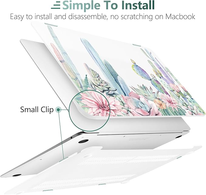 DONGKE Compatible with MacBook Air 13 inch Case 2021 2020 2019 2018 Release A2337 M1 A2179 A1932 with Retina Display & Touch ID, Plastic Hard Shell & Keyboard Cover - Watercolor Cactus