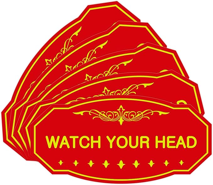Signs ByLITA Victorian Watch Your Head Sign (Red/Yellow) - Small 5 Pack