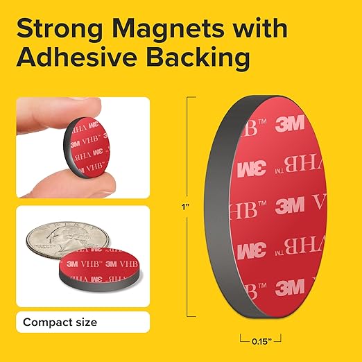 Adhesive Strong Magnets Heavy Duty (100 pcs 1x0.15) - Round Magnet - Strong Sticky Magnets with Adhesive Backing - Ceramic Magnet, Ferrite Ideal for for Industrial Use