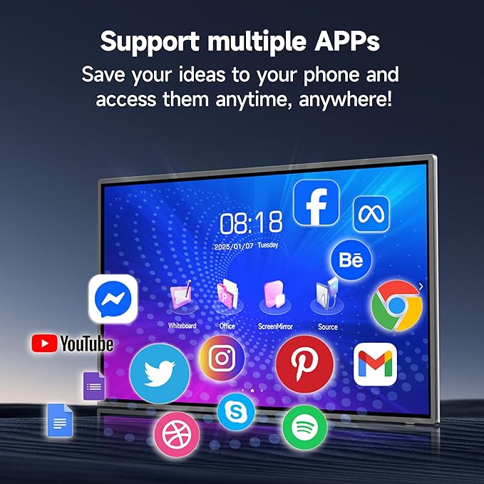 55 Inch Smart Board, Interactive Whiteboard, 4K UHD Touch Screen Digital Board, Digital Electronic Smartboard for Classroom,Office & Conference Rooms,Open App Ecosystem(Board & Wall Mount Only)