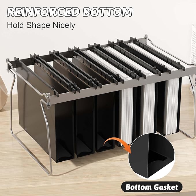 Extra Capacity Plastic Hanging File Folder Letter Size,12 Pack Reinforced Hang Folders with Heavy Duty 2 Inch Expansion,Durable Hanging Organizer Designed for Bulky Files(Black)