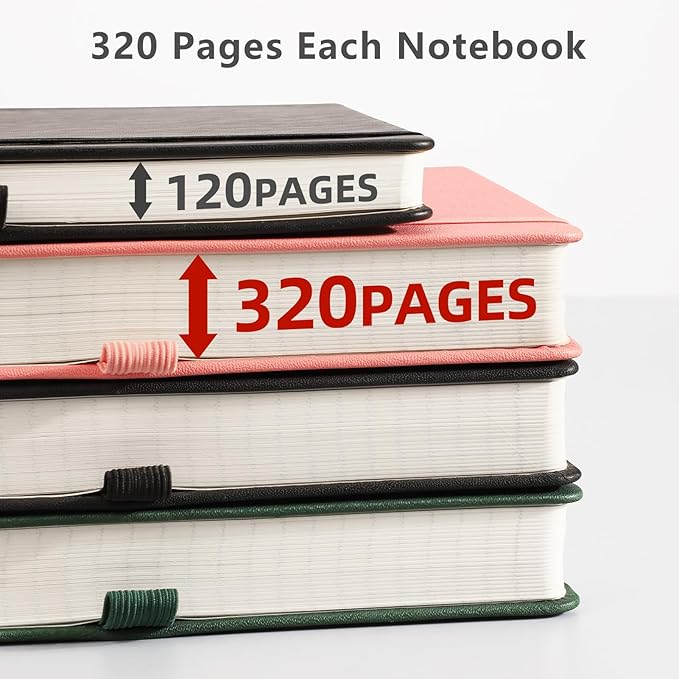 AHGXG Thick Journal Lined Notebook - 320 Numbered Pages Journal for Women A5 Notepad College Ruled, 100gsm Paper, Leather Hardcover, for Men Writing Work Office School, 5.75'' X 8.38''-Black