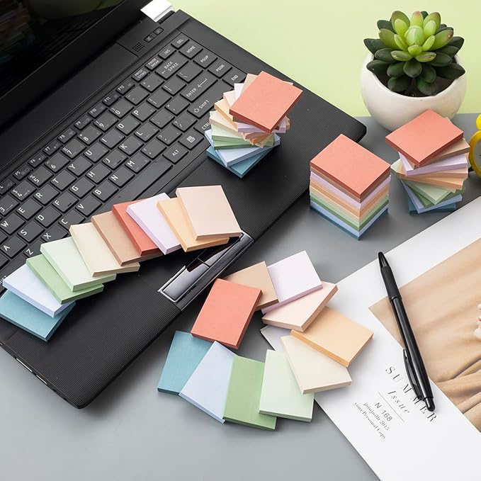 (50 Pads) Sticky Notes 1.5x2, Vintage Colors, 10 Colors Self Sticky Notes, Sticky Pads, Recyclable, Self-Stick Pads, Easy to Stick for Home, Office, Notebook
