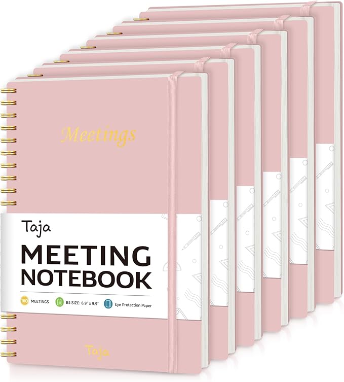 6 Pack of Meeting Notebook for Work Organization - Work Planner Notebook with Action Items, Agenda Planner for Note Taking, 160 Pages (6.9" X 9.9") Project Organizer for Men & Women - Pink