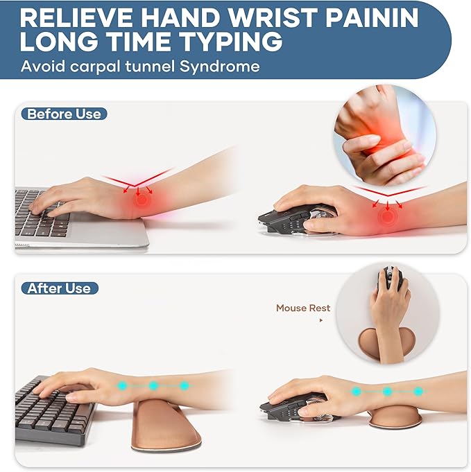 Office Ergonomic Memory Foam Computer Mouse and Keyboard Wrist Rest pad Support Carpal Tunnel, Wrist Rest for Keyboard and Mouse, Wrist Support Set