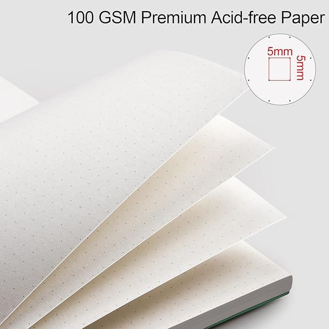 AHGXG Bullet Dotted Journal - Dot Grid Spiral Notebook 8.5" x 11", A4 Large Dotted Notebook, 100 GSM Thick Paper, Waterproof Plastic Cover Journals for Bullet Journaling, Sketching, Green