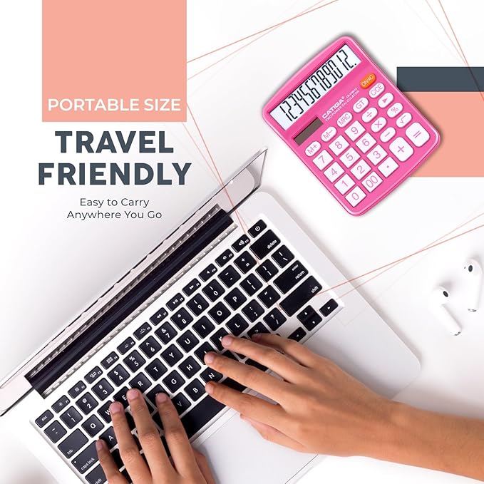 CATIGA Desktop Calculator (2 Pack) 12 Digit with Large LCD Display and Sensitive Button, Solar and Battery Dual Power, Standard Function for Office, Home, School, CD-2786 (Blue/Pink)