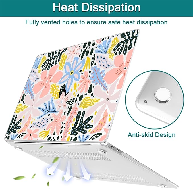 Teryeefi for MacBook Pro Case 13 inch 2022 2021 2020-2016 A2338 M2/M1 A2251 A2289 A2159 A1989 A1706, Clear Laptop Hard Shell with Keyboard Cover & Trackpad Film & Type C Adapter,Abstract Flowers W124
