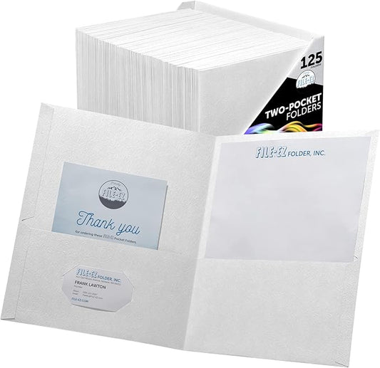 FILE-EZ Two-Pocket Folders, White, 125-Pack, Textured Paper, Letter Size (EZ-32410)