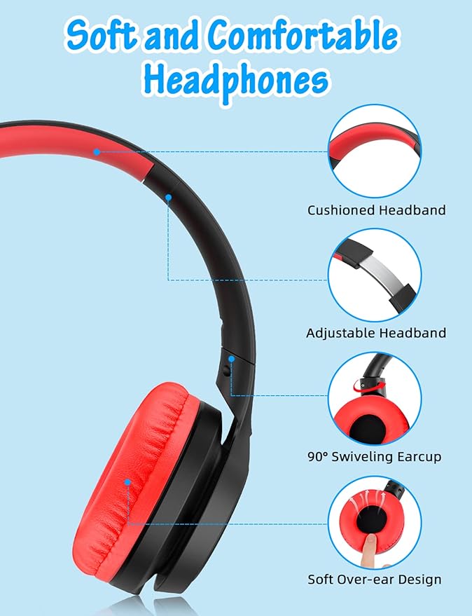Kids Headphones with Microphone, Wired Over Ear Headsets with Limited Volume 85dB/ 94dB for Boys Girls Teens Children Online School/Travel/iPad/Tablet/Cellphone