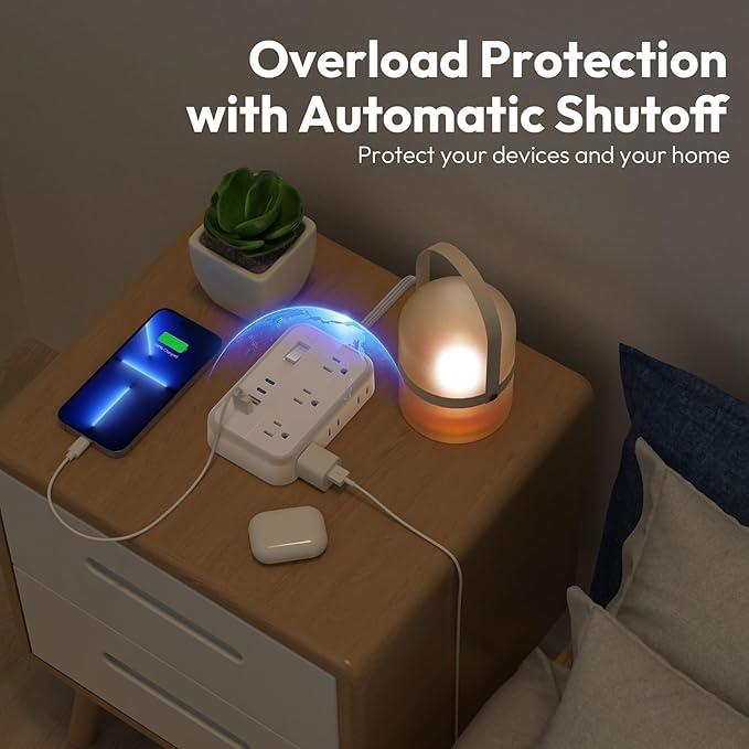 Surge Protector Power Strip 10 ft, Flat Plug Extension Cord with 6 Outlets 4 USB Ports, Outlet Extender Long Cord, Overload Protection, Extension Cord with Multiple Outlets for Indoor, Home, Office