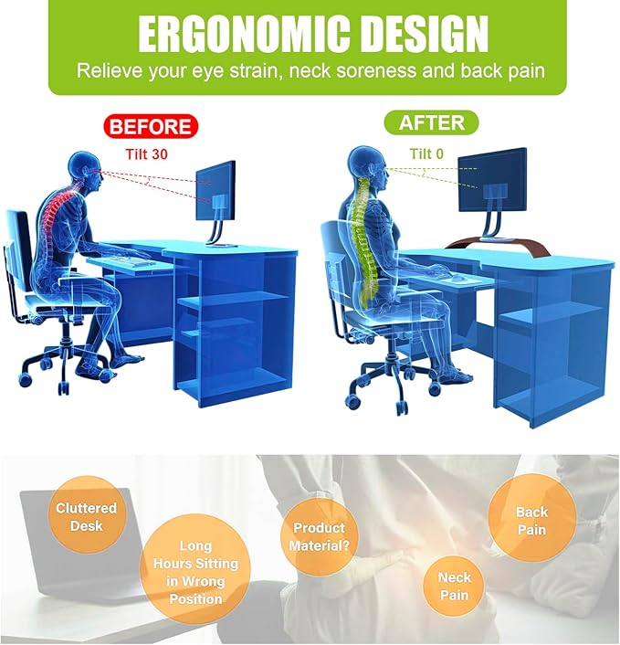 21 inch Leather Monitor Stand Riser,Desk Shelf Monitor Stand Ergonomic Height,Premium Leather Computer Stand Monitor Riser for Your Desktop,PC,Printer,Computer,Laptop