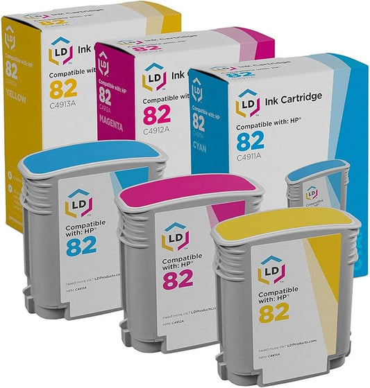 LD Products Remanufactured Ink Cartridge Replacement for HP 82 (Cyan, Magenta, Yellow, 3-Pack) Compatible with DesignJet 500 500PS 510 800 800PS 815MFP 820MFP cc800ps