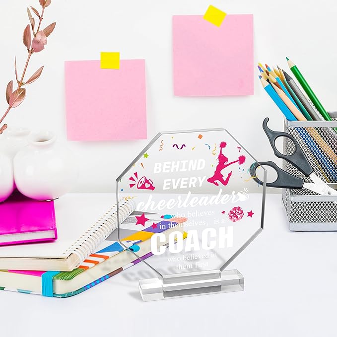 Yopyame Acrylic Cheer Coach Plaque - Cheer Coach Keepsake Paperweights for women Thank You Gift for Coach Cheerleader Birthday Retirement Cheerleading Coach Appreciation Office Desk Decor Acrylic Sign