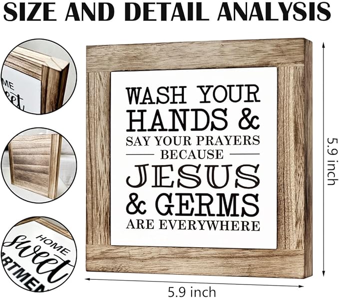 Christian Bathroom Sign, Wash Your Hands and Say Your Prayers Because Jesus and Germs are Everywhere, Wooden Box Signs for Home Decor, Bathrooms Decors Tabletop, Bathroom Box Sign B6-103