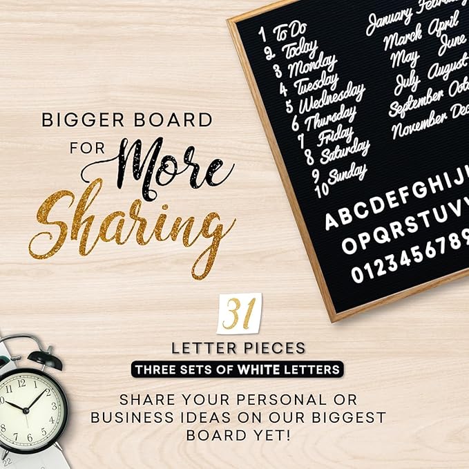 Felt Like Sharing Large Letter Board (Black Felt - 24”x30”) – Changeable Message Board with 3 Sets of Felt Board Letters – Statement Wall Sign for Quotes, Home or Holiday Decor In Oak Frame