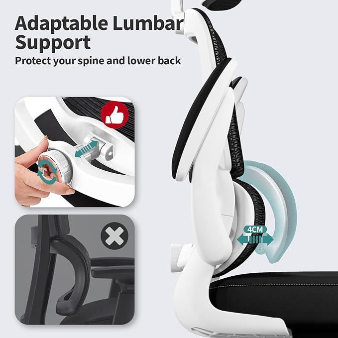 TRALT Office Chair Ergonomic Desk Chair, 330 LBS Home Mesh Office Desk Chairs with Wheels, Comfortable Gaming Chair, High Back Office Chair for Long Hours (Black & White)