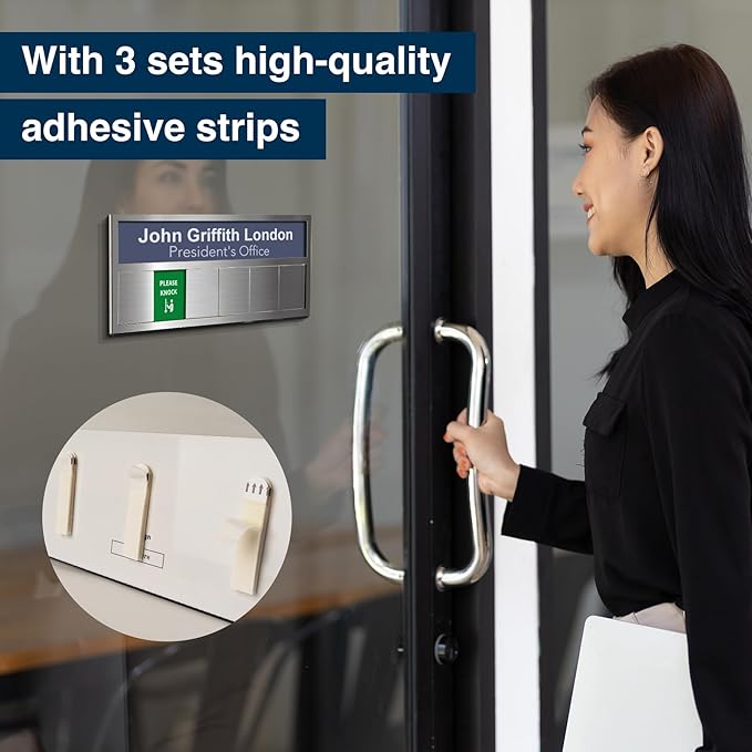 Name Plate for Desk& Office Door Sign, 6 Options Do Not Disturb, In A Meeting, Out of Office, Working Remotely, Please Knock, Stick or Stand with Desk Name Plate, Black