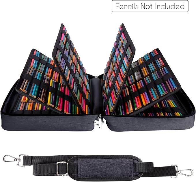 YOUSHARES Big Capacity Colored Pencil Case - 480 Slots large Pen Case Organizer with Multilayer Holder for Prismacolor Colored Pencils & Gel Pen (Black)