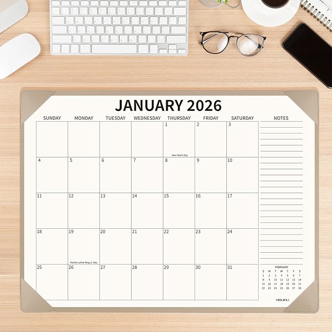 Desk Calendar 2025-2026 Large 22x17, July 2025-December 2026, 18 Months Big Desk Pad Calendar with Desktop Mat and Plastic Cover for Home Office School Planning, Apricot