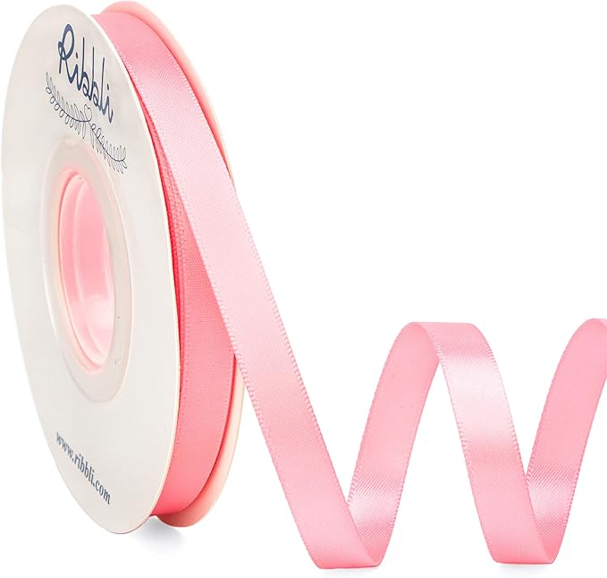 Ribbli Double Faced Pink Satin Ribbon,3/8” x Continuous 25 Yards,Use for Bows Bouquet,Gift Wrapping,Floral Arrangement
