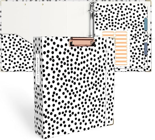 Ospelelf 3 Ring Binder, 2 Inch Letter Size (11" x 8.5") with 5 Tab Dividers, File Folder Labels and Low Profile Clipboards, Polka Dots Binder for School and Office Supplies