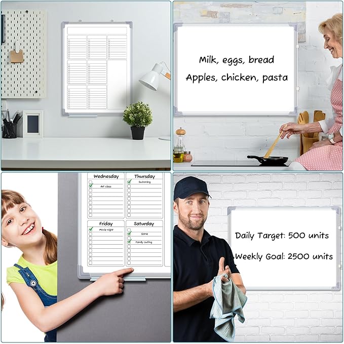 Lincia Magnetic to Do List Whiteboard for Wall 24" x 18" Large Weekly Dry Erase Board, Hanging Double-Side White Board Calendar for Planning Drawing Memo Home Kitchen Office(White)