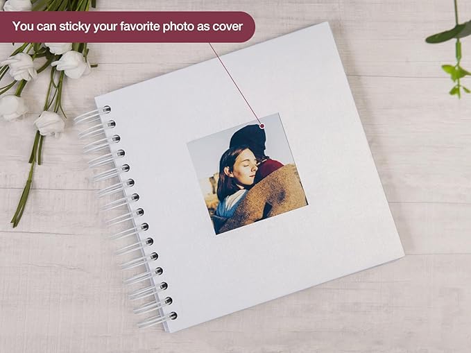 potricher 8 x 8 Inch DIY Scrapbook Photo Album 80 Pages Thick Kraft Blank White Paper Memory Book for Wedding and Anniversary Family (White, 8 Inch)