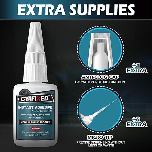Super Glue Liquid, Instant Clear Cyanoacrylate Medium Thin Viscosity Adhesive, Food Safe CA Glue for Shoe Repair Leather Ceramic Plastic Glass Metal Wood Aquarium Porcelain Rubber Pottery Model Craft