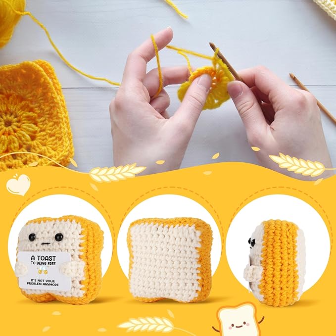 Crochet Toast “A Toast to Being Free” Plush – Funny Celebration Gifts for Woman Men Best friend Coworker “It’s Not Your Problem Anymore” Card for Leaving Workor, Retirement, Divorce, Graduation Gift