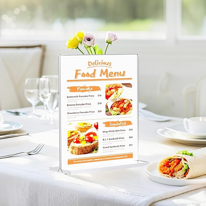 Acrylic Sign Holder 8.5 x 11,Vertical Double-Sided Acrylic Stands for Display,T Shape Clear Table Sign Stands,Menu Flyer Holder Desktop Display Stand for Home Restaurants Offices Store(6 Pack)