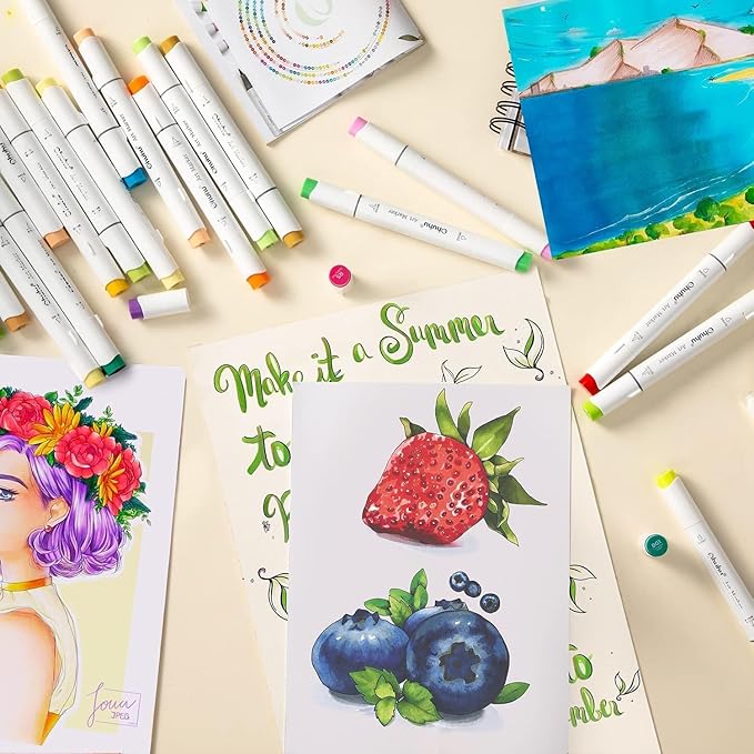 Ohuhu Alcohol Markers Brush Tip -Double Tipped Art Marker Set for Artist Adults Coloring Illustration -120 Colors -Brush &Fine -Honolulu B-Refillable