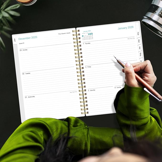 2026 Planner - Planner 2026 from January 2026 - December 2026, Weekly & Monthly Planner Spiral Bound with 12 Monthly Tabs, Inner Pocket, 6.4" x 8.5", Blue Flower