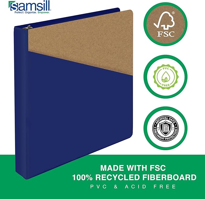 Samsill Durable 1 Inch Binder, Made in The USA, D Ring Binder, Customizable Clear View Cover, Blueberry, Holds 225 Pages