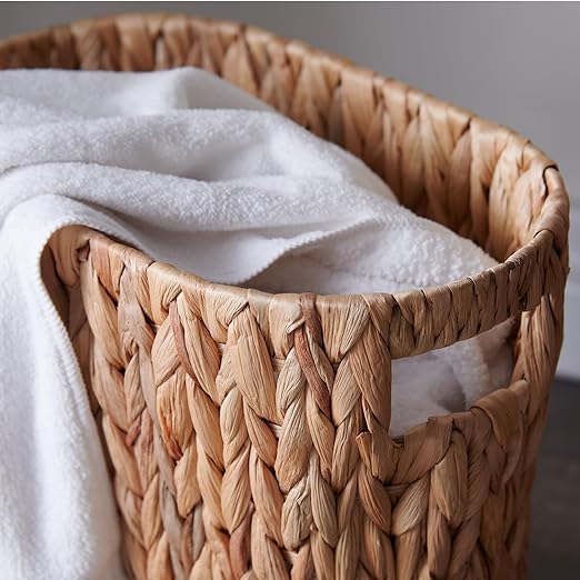 Bathroom Trash Can, Handwoven Wicker Trash Can with Handles for Bedroom, Living Roon, Kitchen, Bathroom and Office, Water Hyacinth Wicker Waste Basket, 1 Pack, 13"L x 7.5"W x 12.2"H, 3.2 Gallon