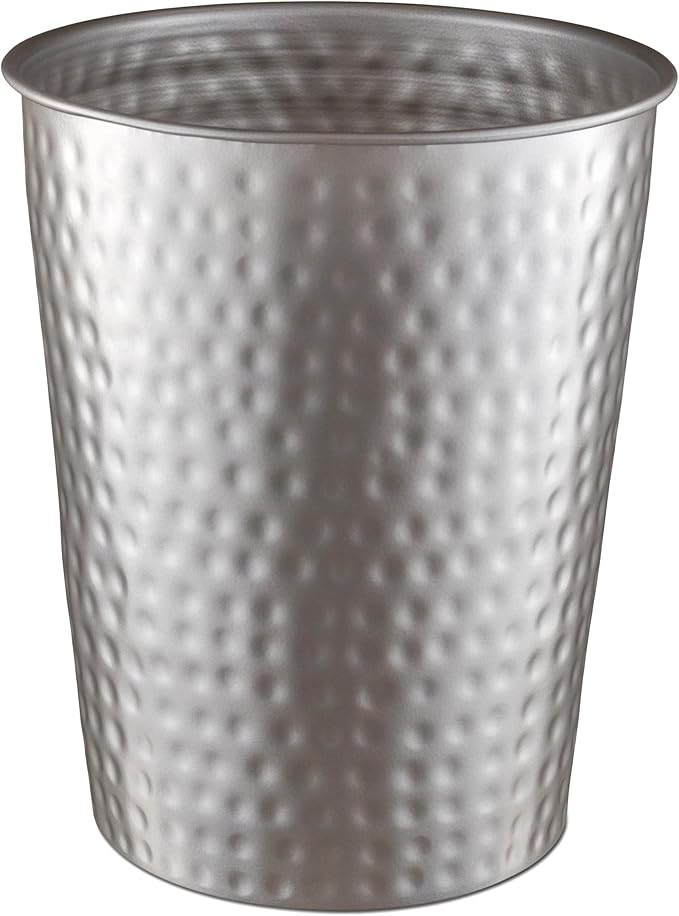 Monarch Abode Pewter Hand Hammered Metal Wastebasket for Home Office Bedroom, Decorative Waste Basket, Modern Bathroom Garbage Can, Durable & Decorative Trash Bin, Pewter Bathroom Trash Can