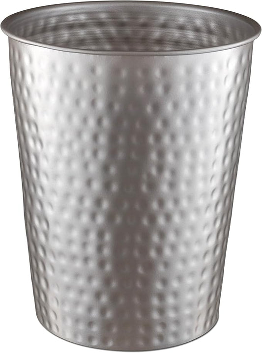 Monarch Abode Pewter Hand Hammered Metal Wastebasket for Home Office Bedroom, Decorative Waste Basket, Modern Bathroom Garbage Can, Durable & Decorative Trash Bin, Pewter Bathroom Trash Can