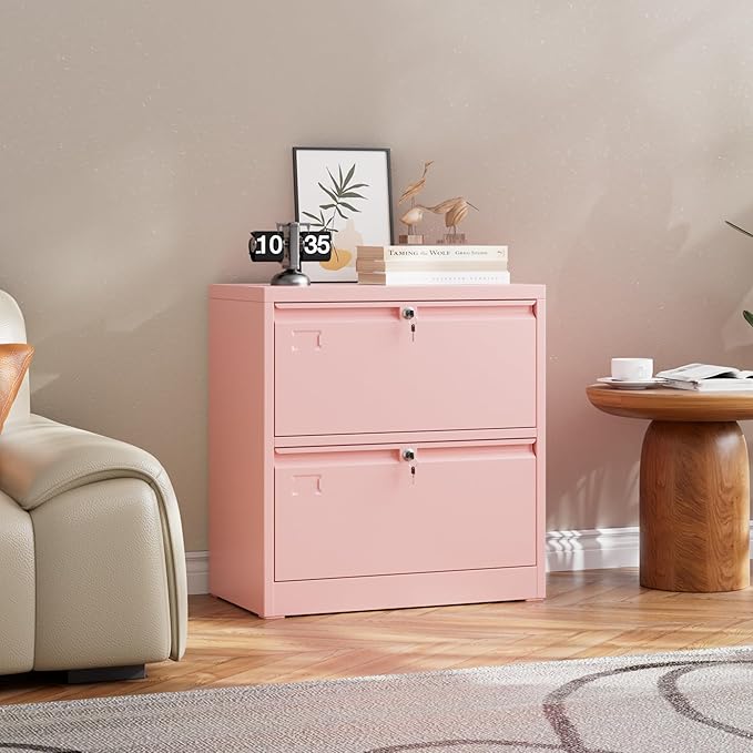 Metal Lateral File Cabinet, 30.24" H Lockable Files Cabinet, Ins Design Office Cabinet with 2 Drawers, Assembly Required